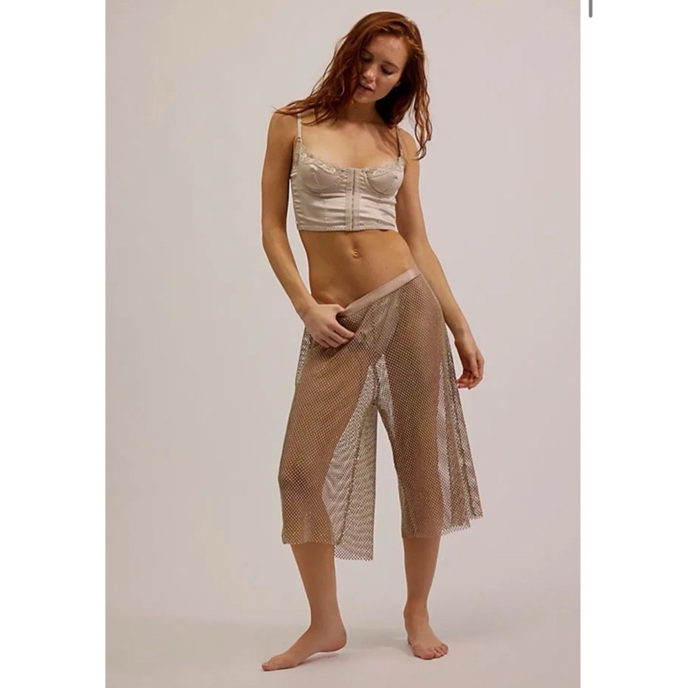 Free People Intimately Filter Finish Rhinestone Long Sheer Shorts Tan XS